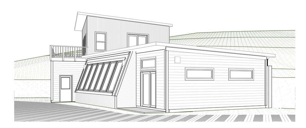 sketch drawing of a modern eco house